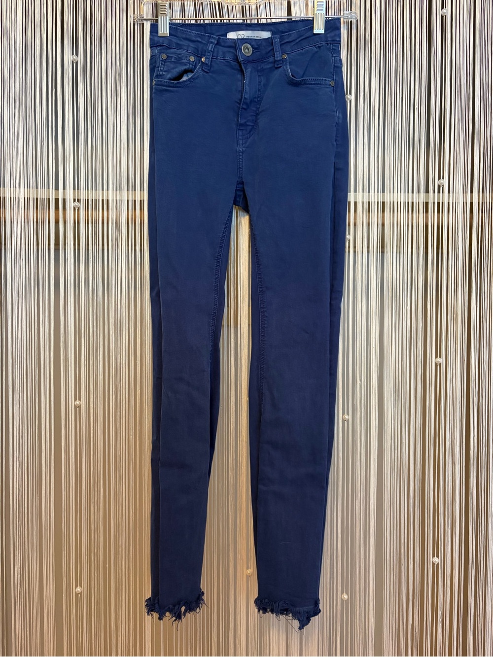 Women’s Q2 Navy Skinny Jeans with Frayed Hem
